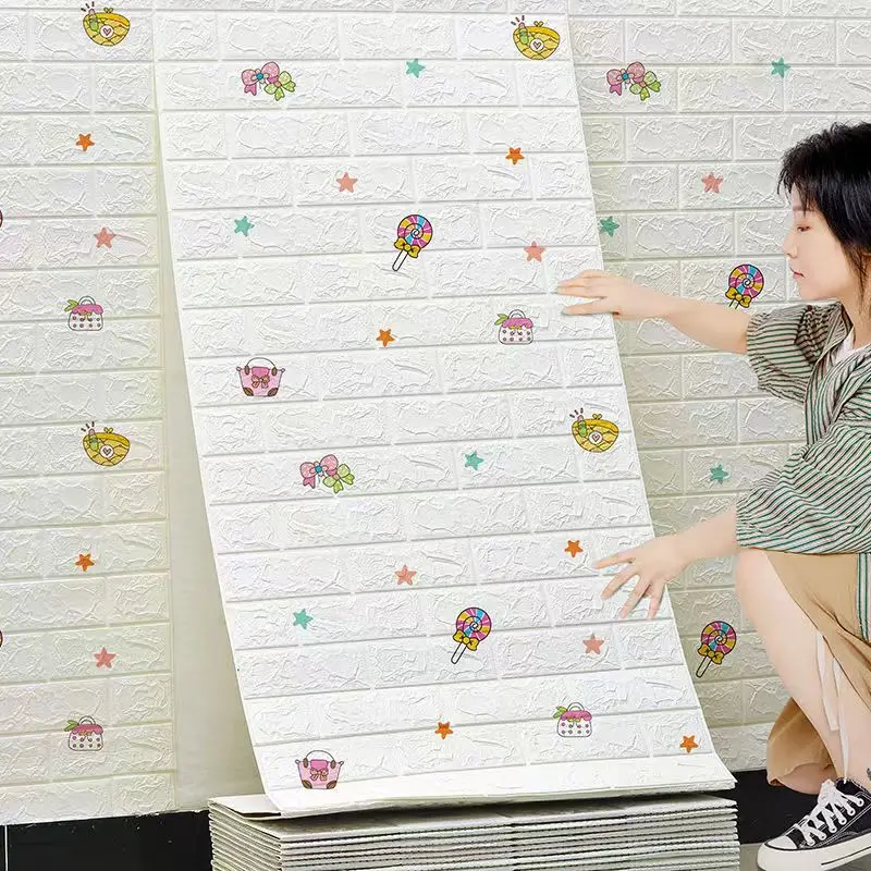 

1m/3m/5m/10m 3D Self-adhesive Wallpaper 3D Cartoon Waterproof Wall Stickers DIY Children's Room Anti-collision Foam Wallpaper