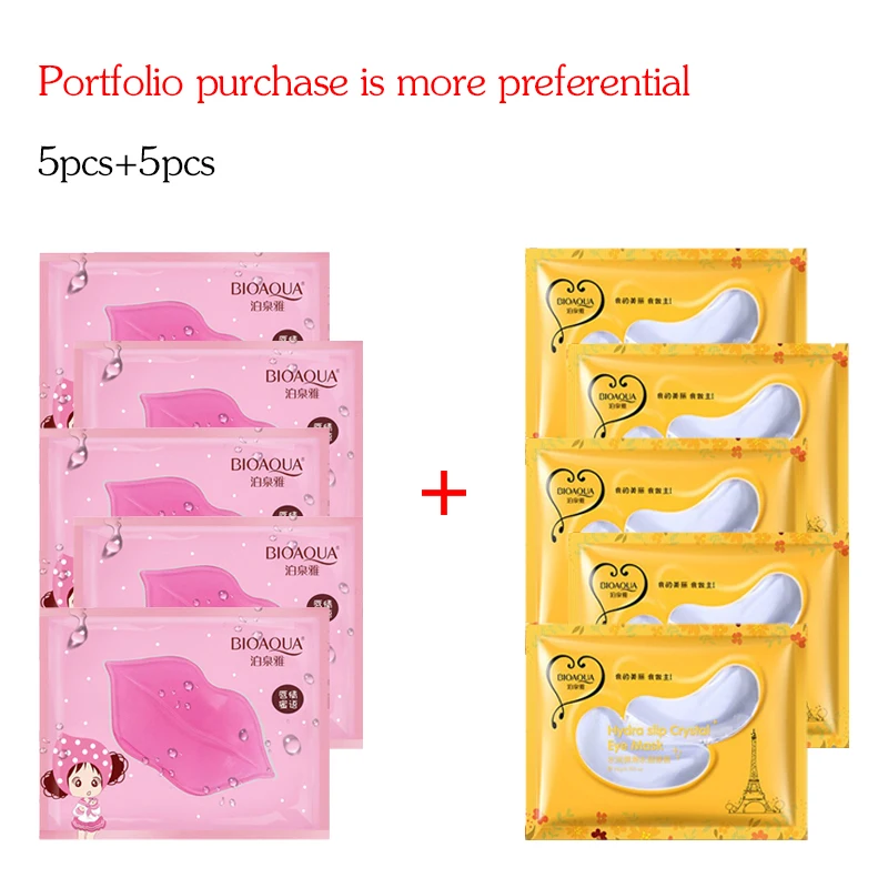 

Bioaqua Collagen Eye Mask Lip Mask Combination 5pcs Moisturing Nourishing Lips Care 5 Pairs Anti Wrinkle Dark Circles Eye Patch