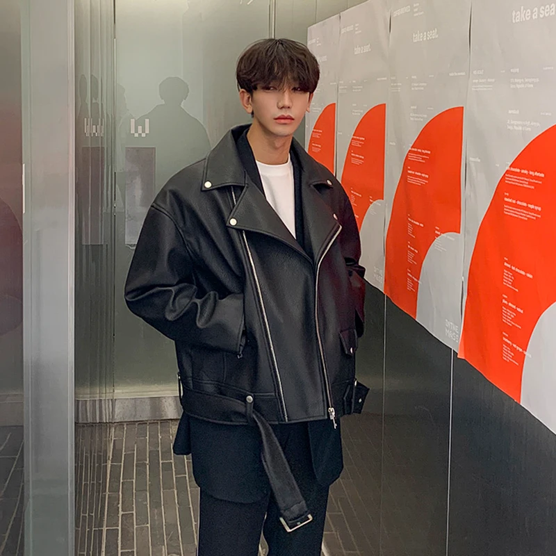 

2023 Spring Autumn Men's Fashion Casual Motorcycle Leather Coat Male Slim Fit Solid Colour Faux Leather Pu Suit Jacket B102