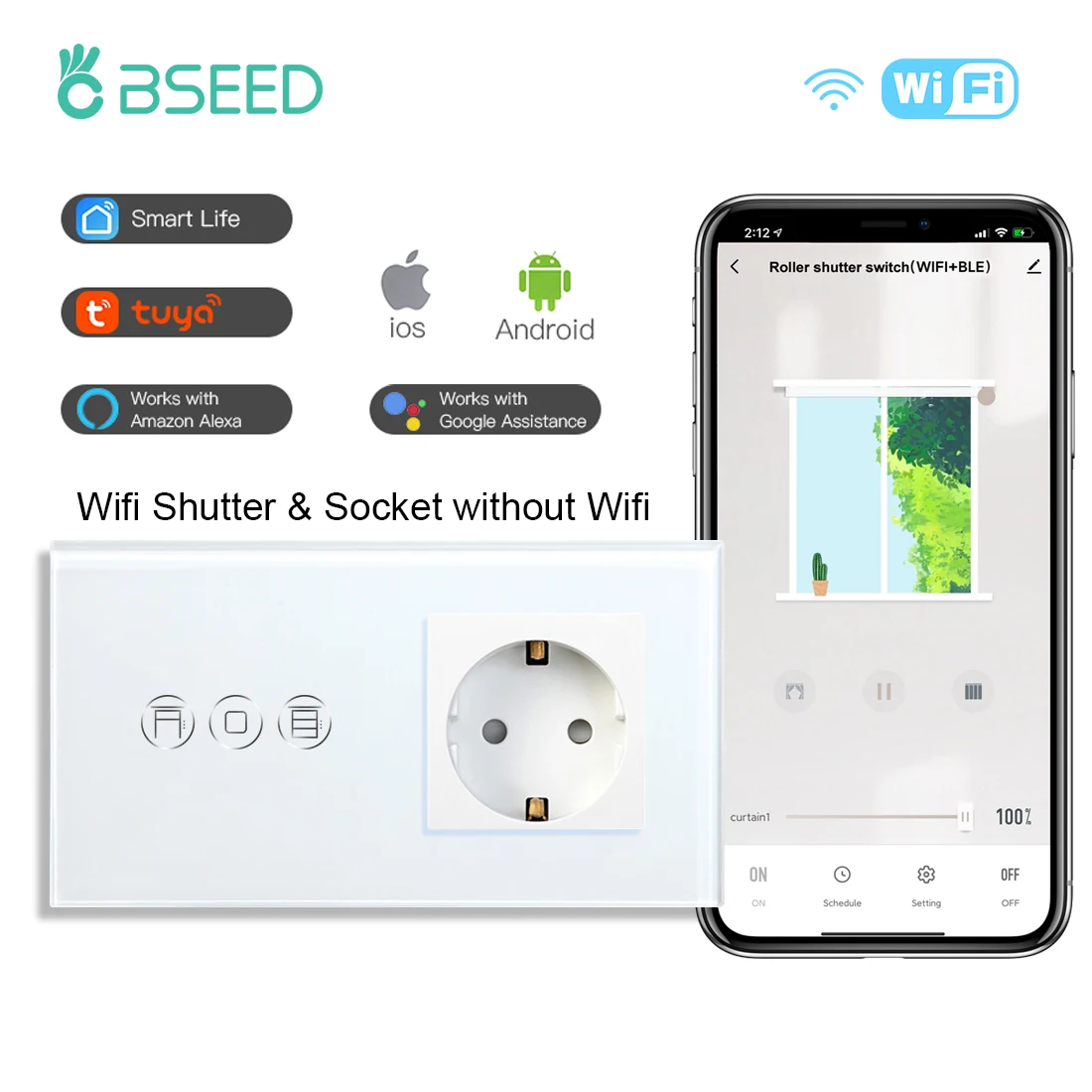 Умный выключатель BSEED Tuya с сенсорным управлением и Wi-Fi, настенный переключатель для штепсельной вилки европейского стандарта, с голосовым управлением и Google Home, Alexa