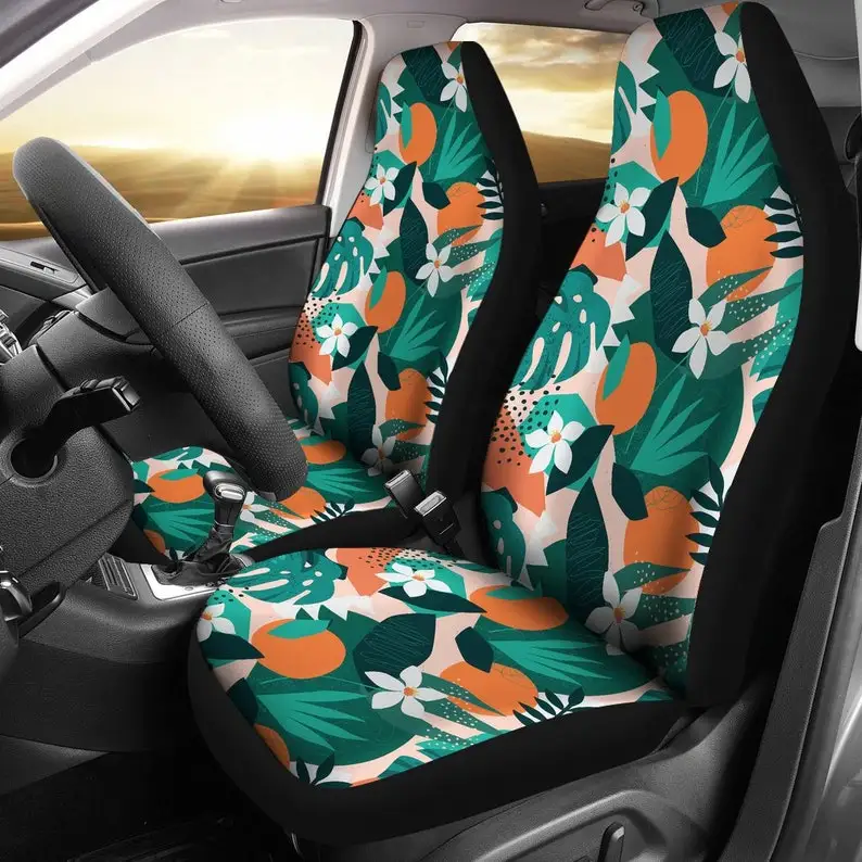 

Orange Green Floral Flowers Car Seat Covers Pair, 2 Front Seat Covers, Car Seat Protector, Car Accessories