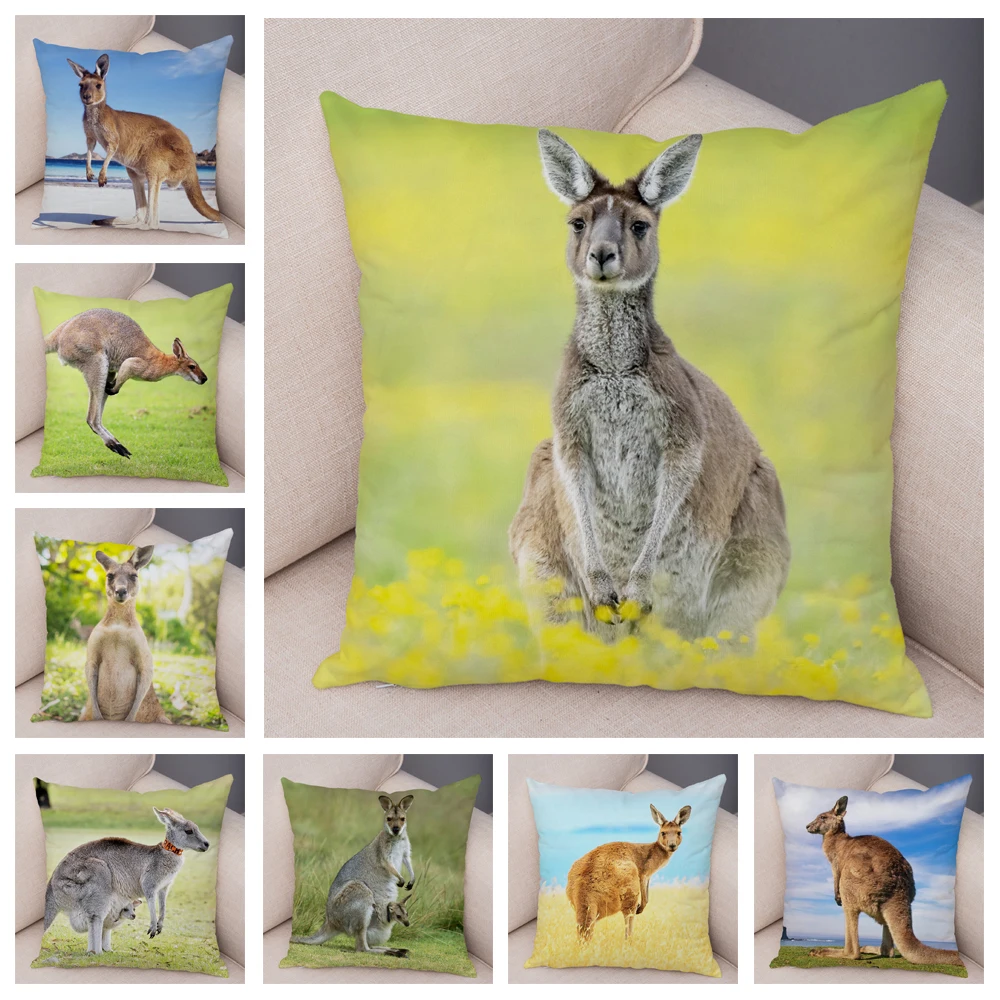 

Wild Animal Pillow Case Decor Australian Kangaroo Pattern Print Pillowcase Soft Plush Cushion Cover for Car Sofa Home 45x45cm