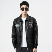 mens fashion embroidered labeling pu leather motorcycle jacket spring and autumn new soft leather slim korean pu leather jacket