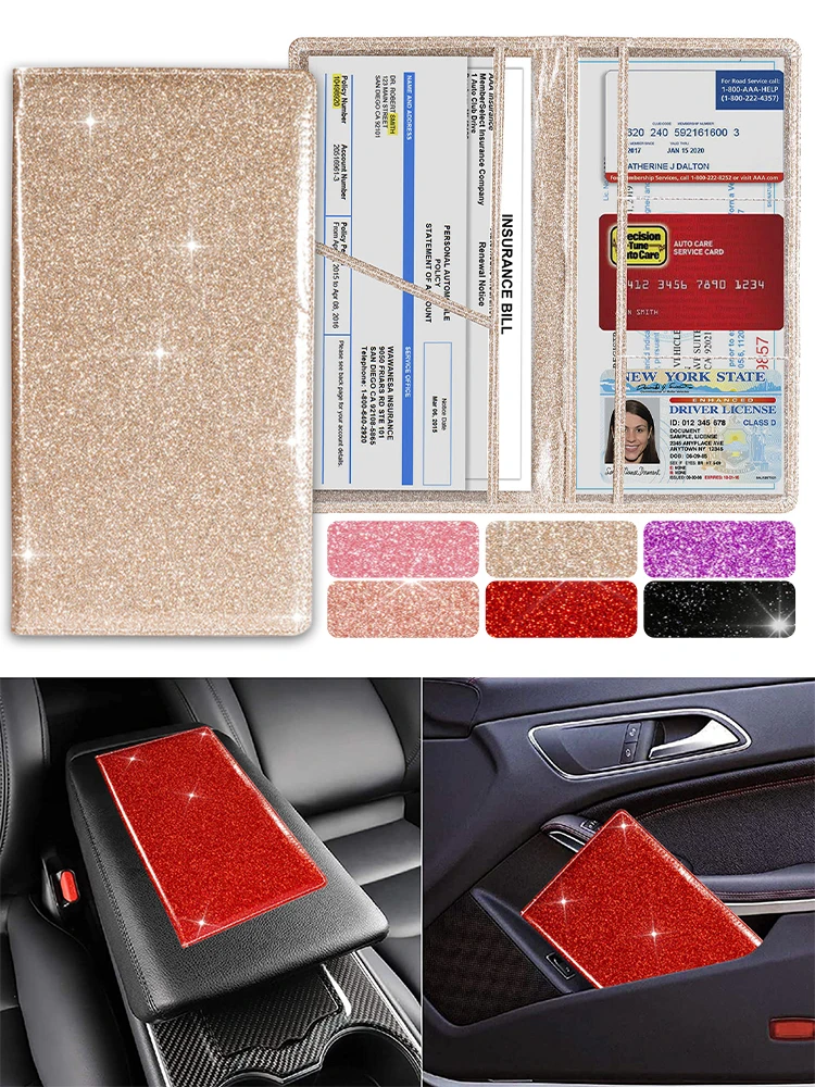 

Car Card Bag Insurance Card Holder Car Bling Kit for PU Leather Glove Box Wallet Case Center Consoles Organizer Car-styling