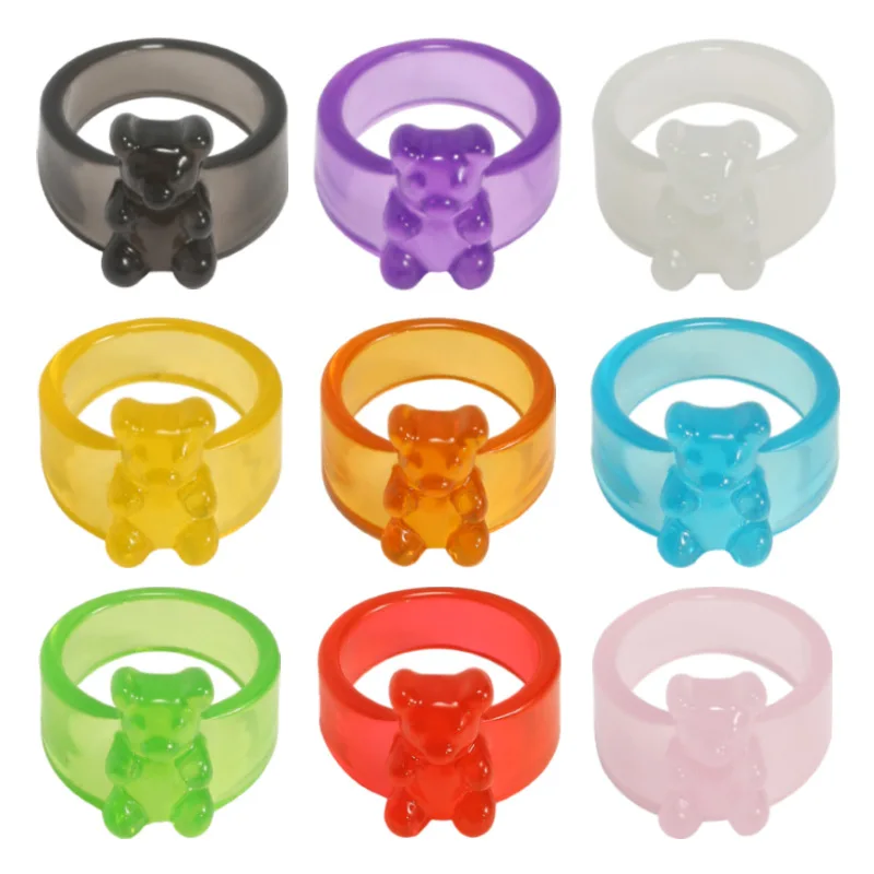 New Ring Rings for Women Girls Summer Cartoon Bear Resin Transparent Charm Fashion Korean Jewelry Party Accessories 2022 Gifts |