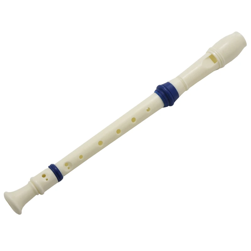 

10X Students Plastic 8 Holes Soprano Recorder Flute Beige Blue + Cleaning Stick