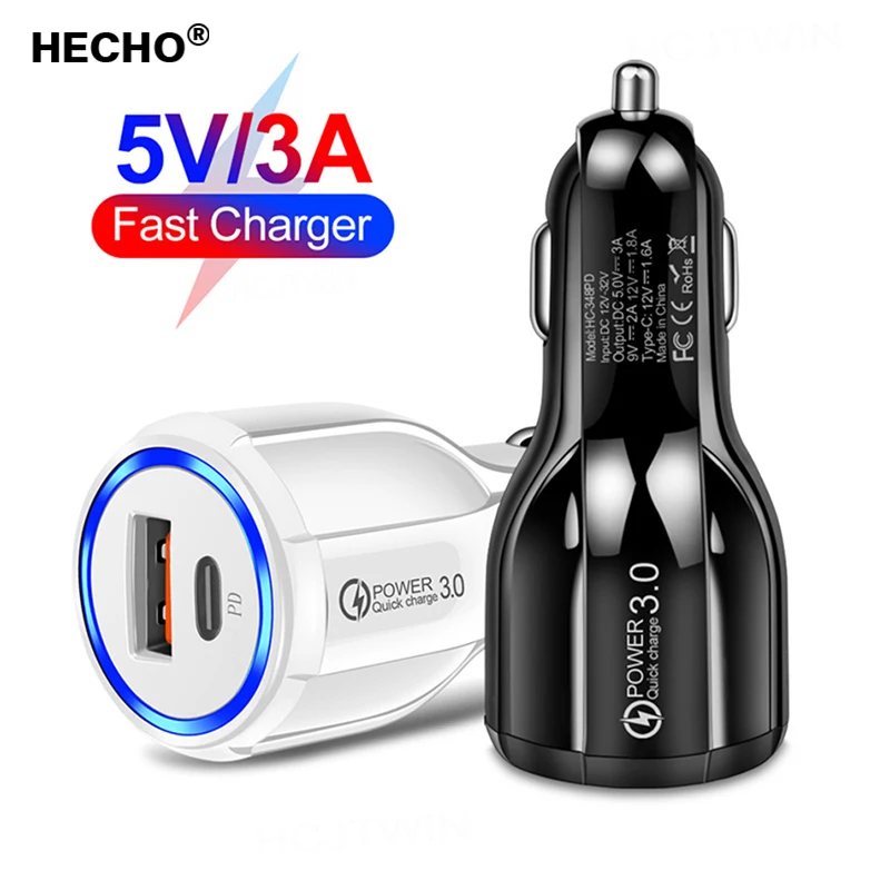 

USB Car Charger Quick Charge 3.0 PD Type C Fast Charging Car Adapter For iPhone Xiaomi Samsung Dual Ports mobile Phone Charger
