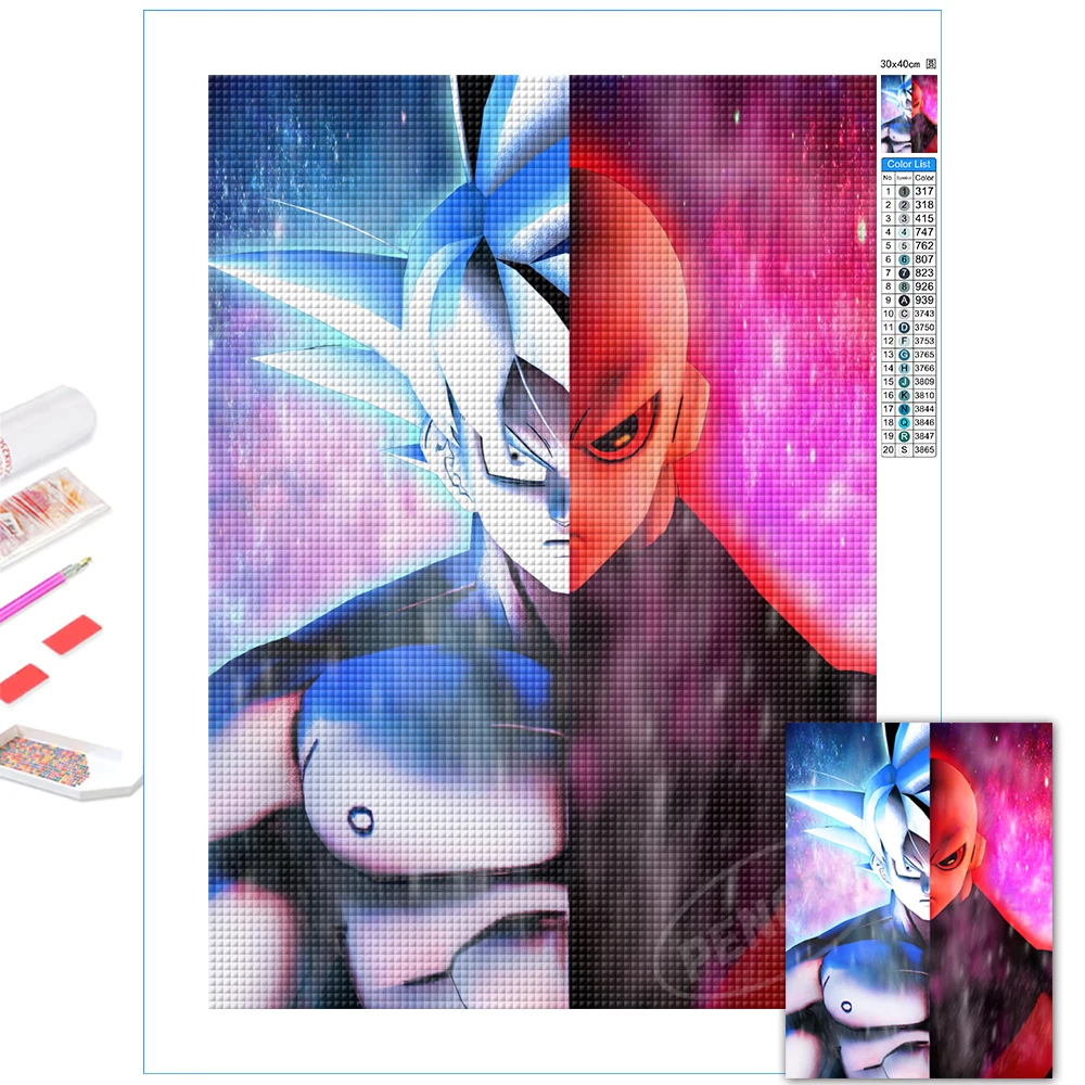 

Goku Jiren Paintings 5D DIY Diamond Wall Sticker Anime Full Round Drill Cross Stitch Dragon Ball Beadwork Embroidery Home Decor