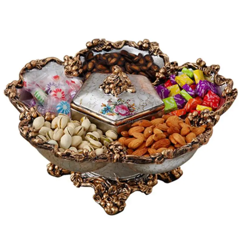 Home Decoration Divided Grid Dried Fruit Tray with Lid Lving Room Coffee Table Candy Tray Nut Tray Decoration Tissue Box Set enlarge