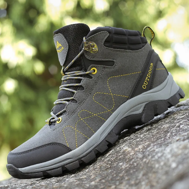 Winter Warm Mens Walking Boots Comfortable Lace-up Unisex Outdoor Hiking Boots Anti-slip Mens Fur Mountain Boots Botas Hombre