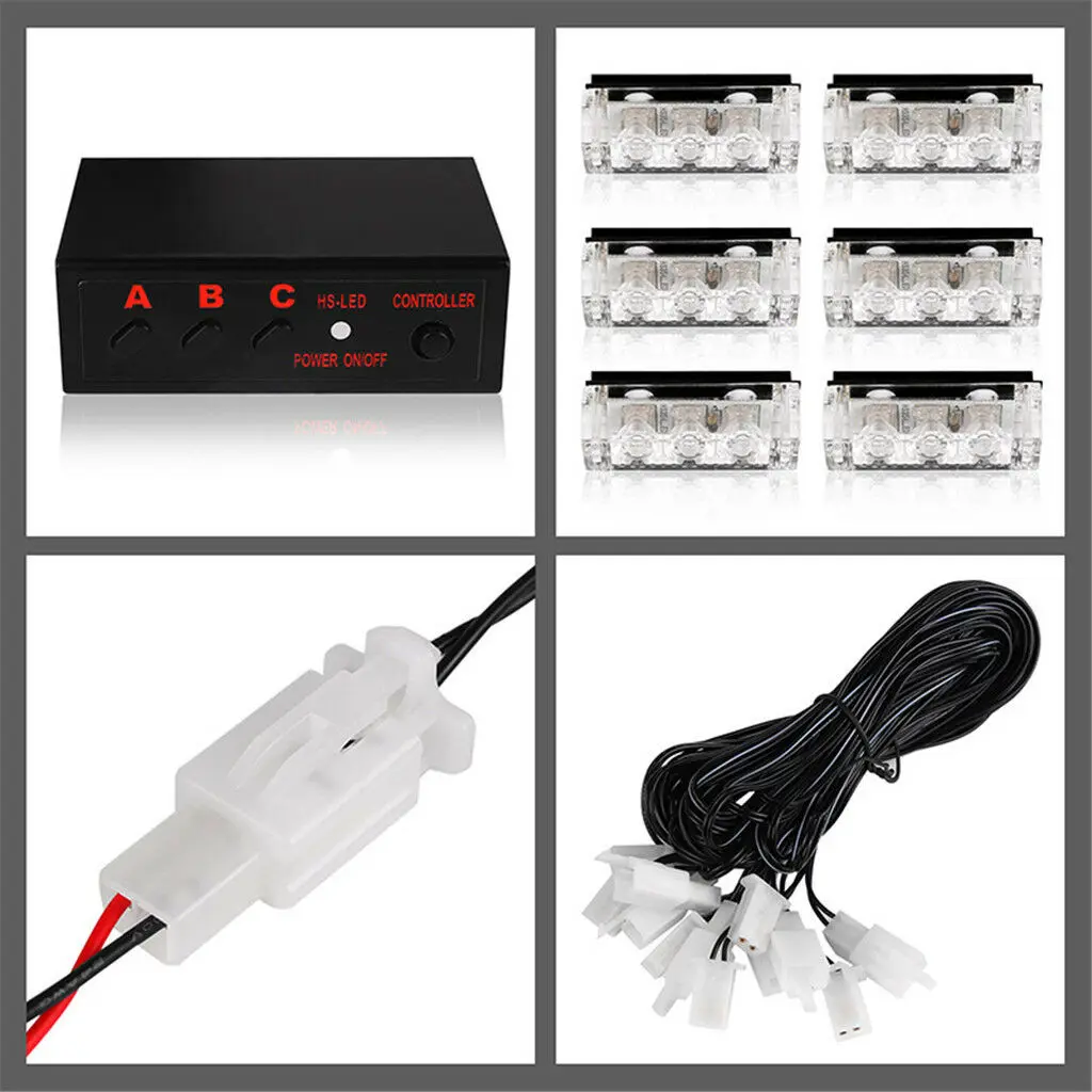 6x светодиодный красная синяя Янтарная Автомобильная решетка стробосветильник