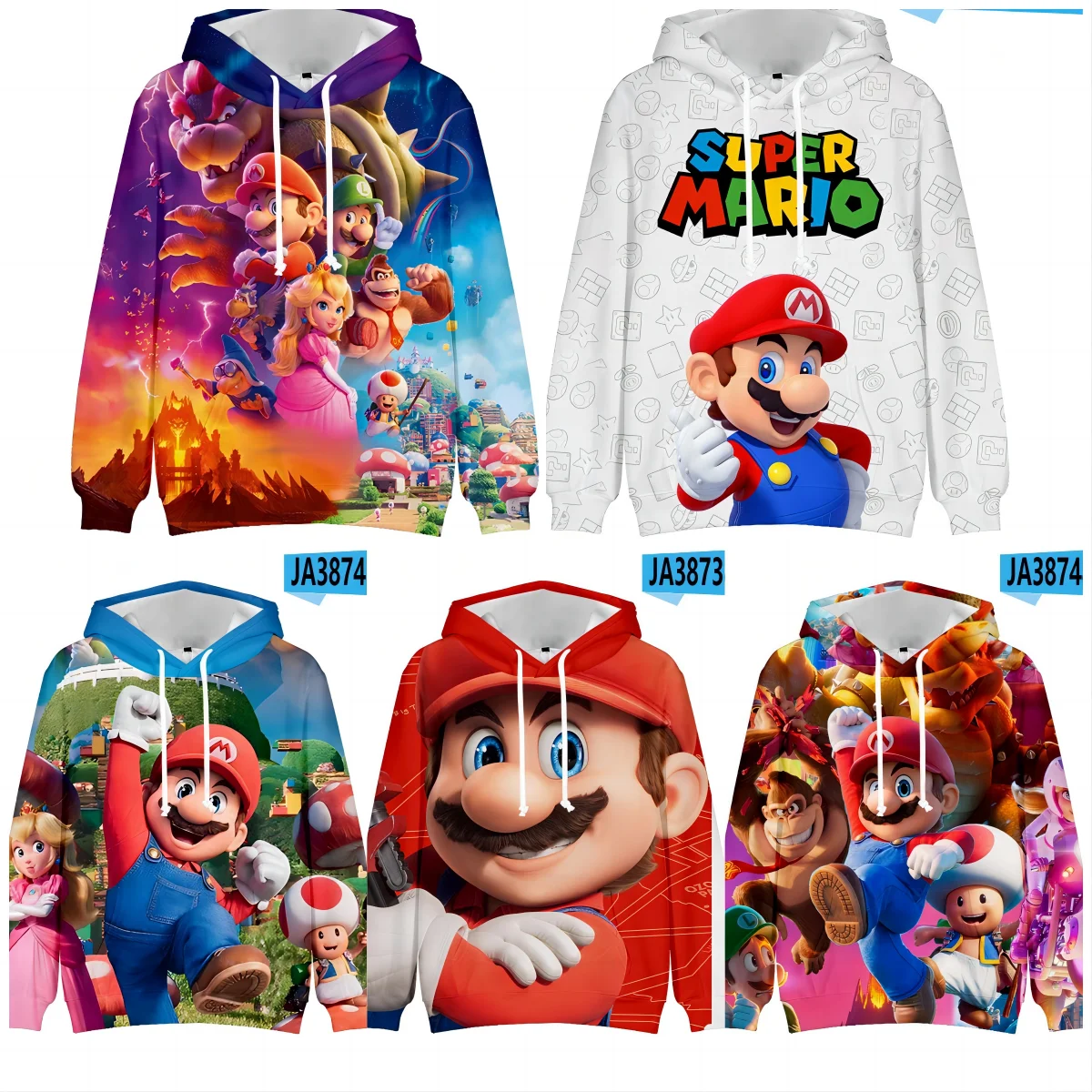

2023 Fashion Mario Hoodies Costumes Boys Girls Long Sleeve Cotton Sweatshirts Cartoon Casual Harajuku Hooded Tops Clothing 4-14
