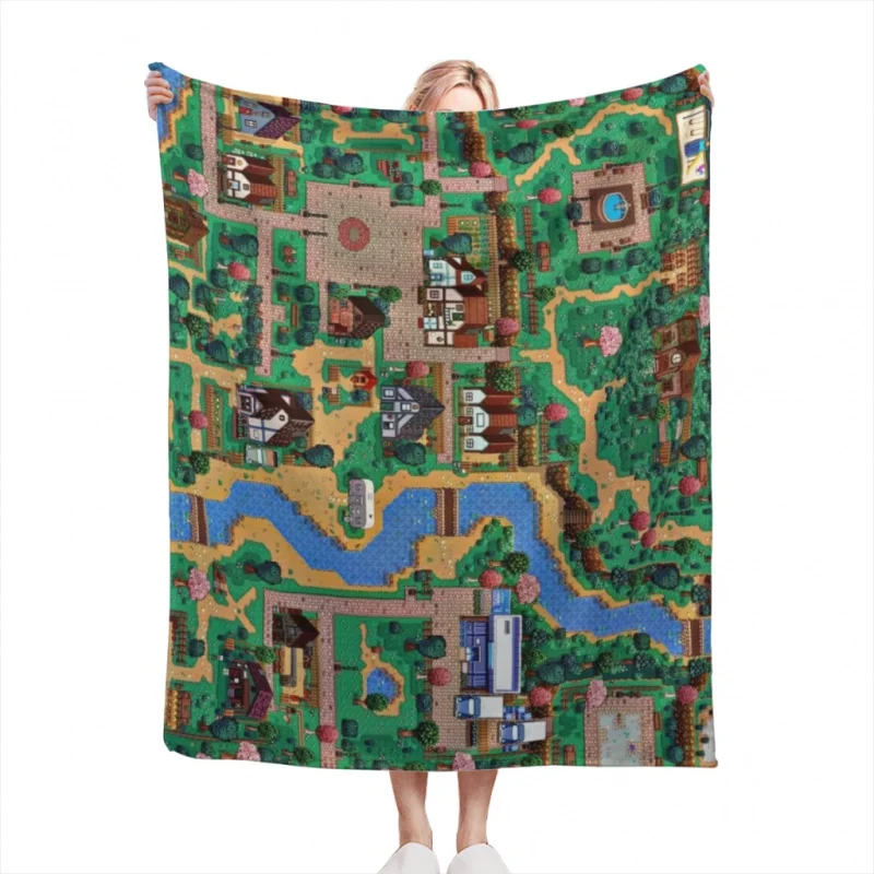 

Stardew valley town map Throw Blankets Soft Flannel Fleece Warm Blanket Bed Couch Camping Travel