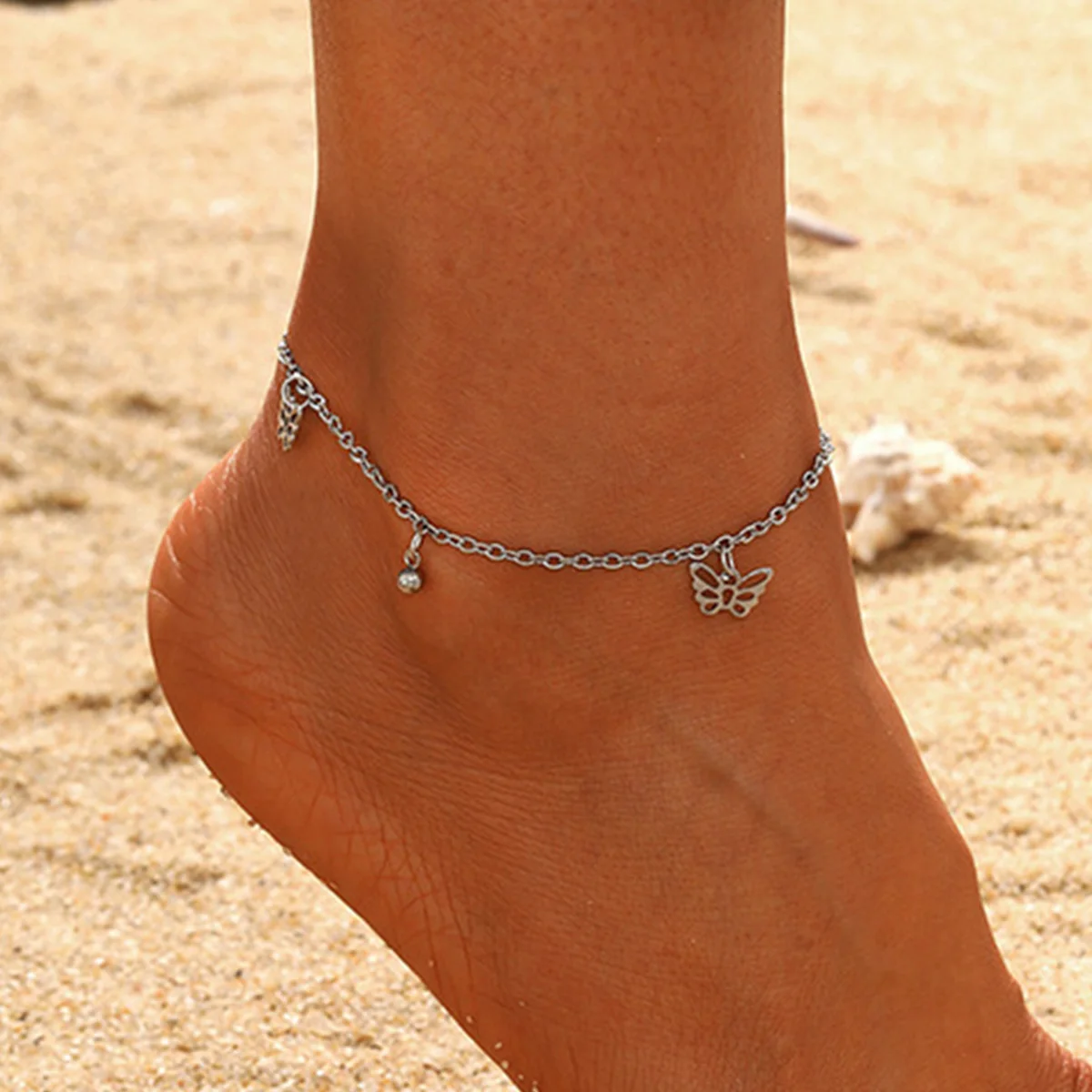 

Trendy Simple Hollow Heart Butterfly Star Leaves Anklets For Women Stainless Steel Barefoot Sandal Ankle Bracelets Beach Jewelry
