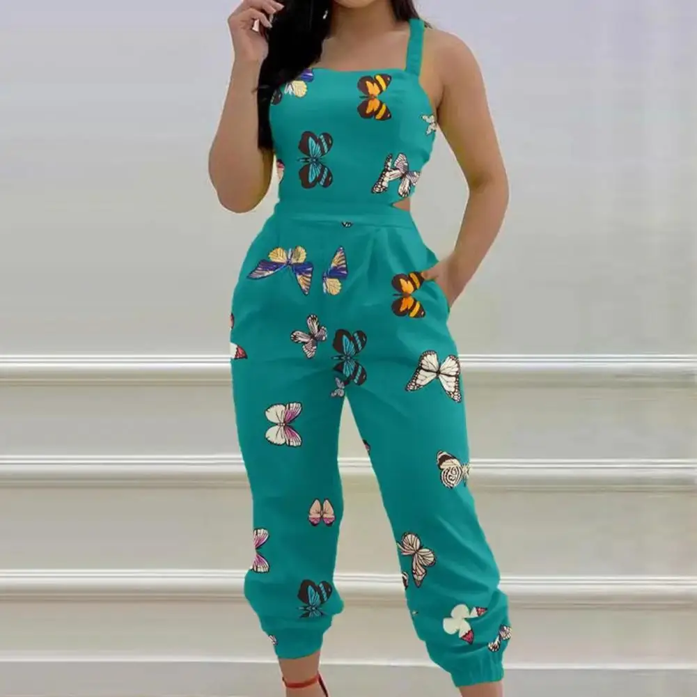 

Women Jumpsuit Trendy Hollow Out Summer Romper All Match Lady Jumpsuit Slim Fit Pockets Lady Jumpsuit for Work