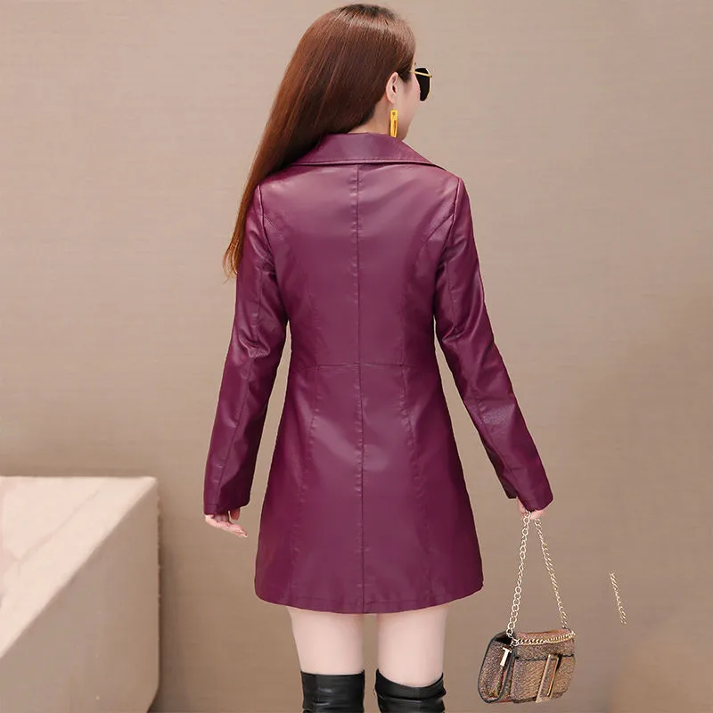 Autumn New Girl Leather Jacket Long Women's Leather Coat Slim Fashion Punk Female Motorcycle Clothing Faux Leather Blazer Spring