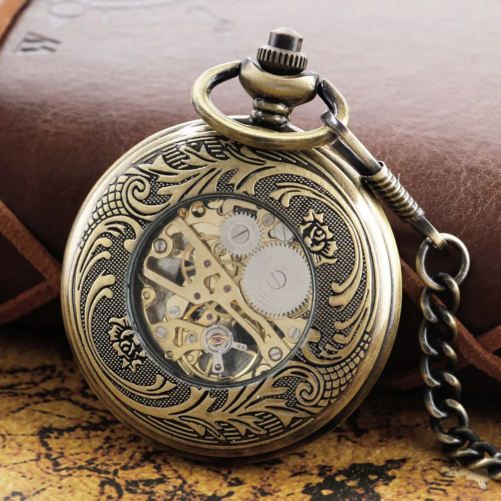 Antique Badges Exquisite Petal Relief Steampunk Mechanical Pocket Watch Retro Gentleman Analog Signal Clock Lady Jewelry Gifts