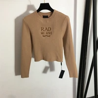 women knitted pullover sweaters o neck slim with khaki and white colors casual leisure style soft and comfortable 2022 spring