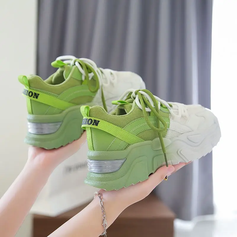 SHANPA Gradient Color Chunky Sneakers Women Summer Mesh Casual Fashion Breathable Sports Shoes Platform Height Increasing Shoes