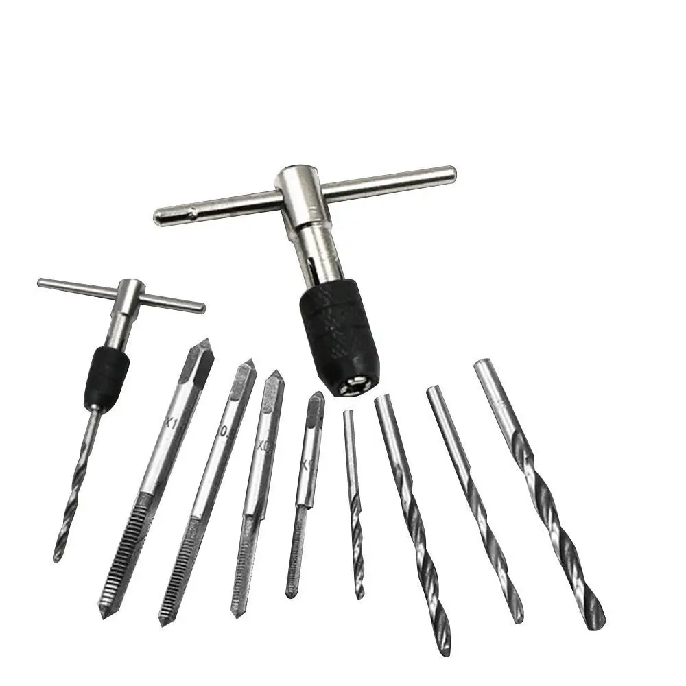 9pcs Hand Tap Set M2 Twist Drill Bits T-Handle Wrench hread Reamer M3-M6 Taps For Wood Soft Metal Aluminum Tools wholesale - купить по