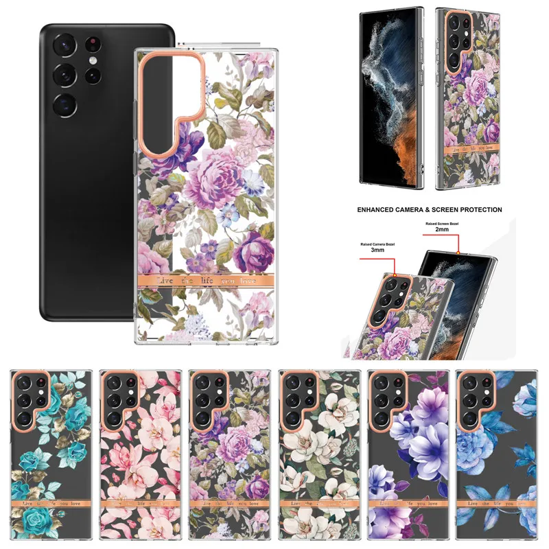 

Luxury Plating Flower Phone Case For Samsung Galaxy S22 S21 S20 FE Plus Ultra Transparent Floral Silicone Back Cover