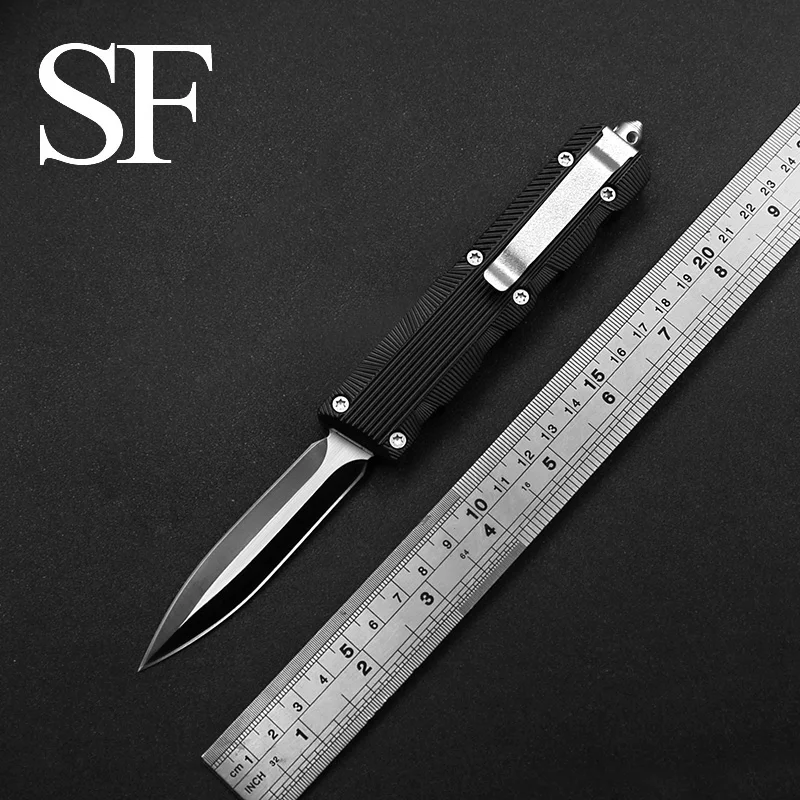 

SF 2021New Orizontal And Vertical Stripes Double-Action Heavy-Duty OTF Hunting Survival Knife Outdoor EDC Portable Tool