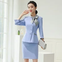 2022 Fashion Pink Blazer Women Business Two Pieces Set Suits Skirt And Jacket Sets Scarf Ladies Work Wear Office Uniform Styles