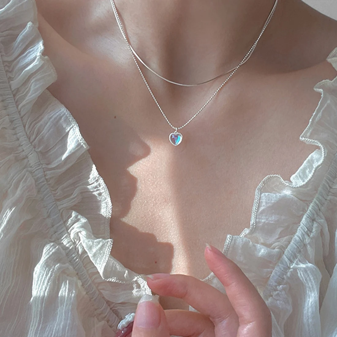 

Kpop Heart Necklace French Lucky Bean Love Clavicle Chain Korean Simple Female Double Layer Necklace Female Pendant For Women