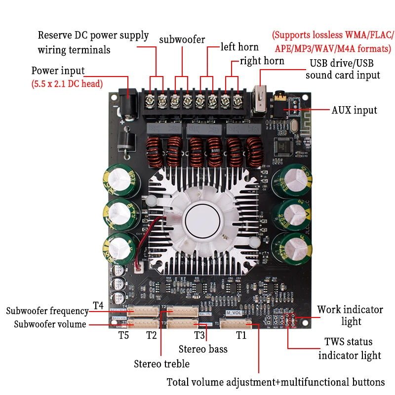 ZK-HT22 свинцовый модуль усилителя мощности Bluetooth 2 1 каналов тональный сабвуфер