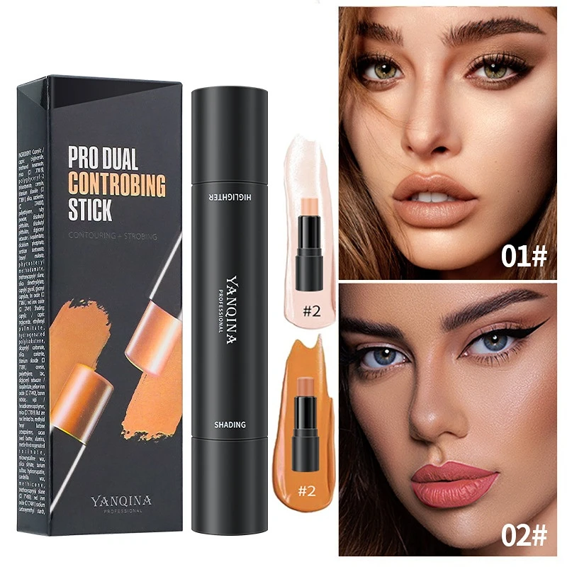 

3D Concealer Highlighter Contour Stick Face Concealer Brightening Double Headed Waterproof 2 In 1 Makeup Highlight Shading Stick