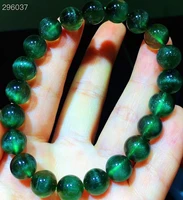 natural green rutilated quartz cat eye bracelet 9 4mm clear round beads for women men fashion wealthy stone aaaaa