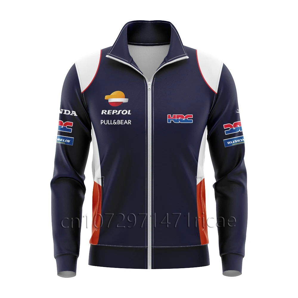 New Moto For Honda HRC Repsol Racing Team Zipper Jacket Motorcycle Ride White/Blue Summer Men's Quick Dry Breathable Do Not Fade