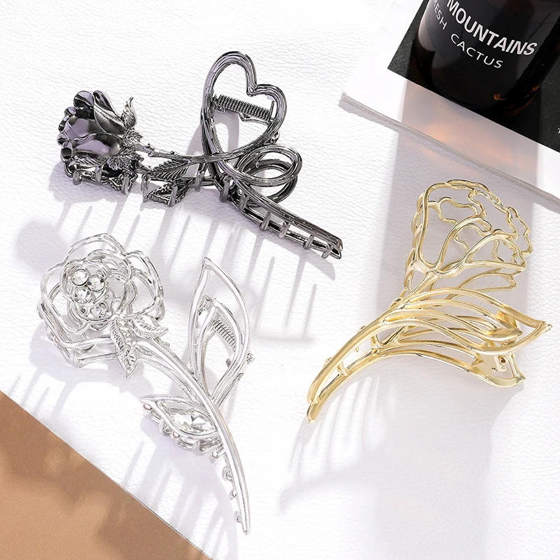 

Trendy Woman Large Metal Rose Floral Leaf Hair Claw Crab Ladies Barrettes Hairgrip Girls Hair Clips Hairpins Headwear Ornaments