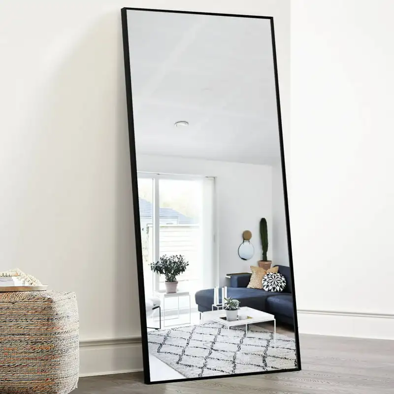 

Full Length Standing Floor Mirror with Aluminum Alloy Thin Frame, Black, 65" x 22"