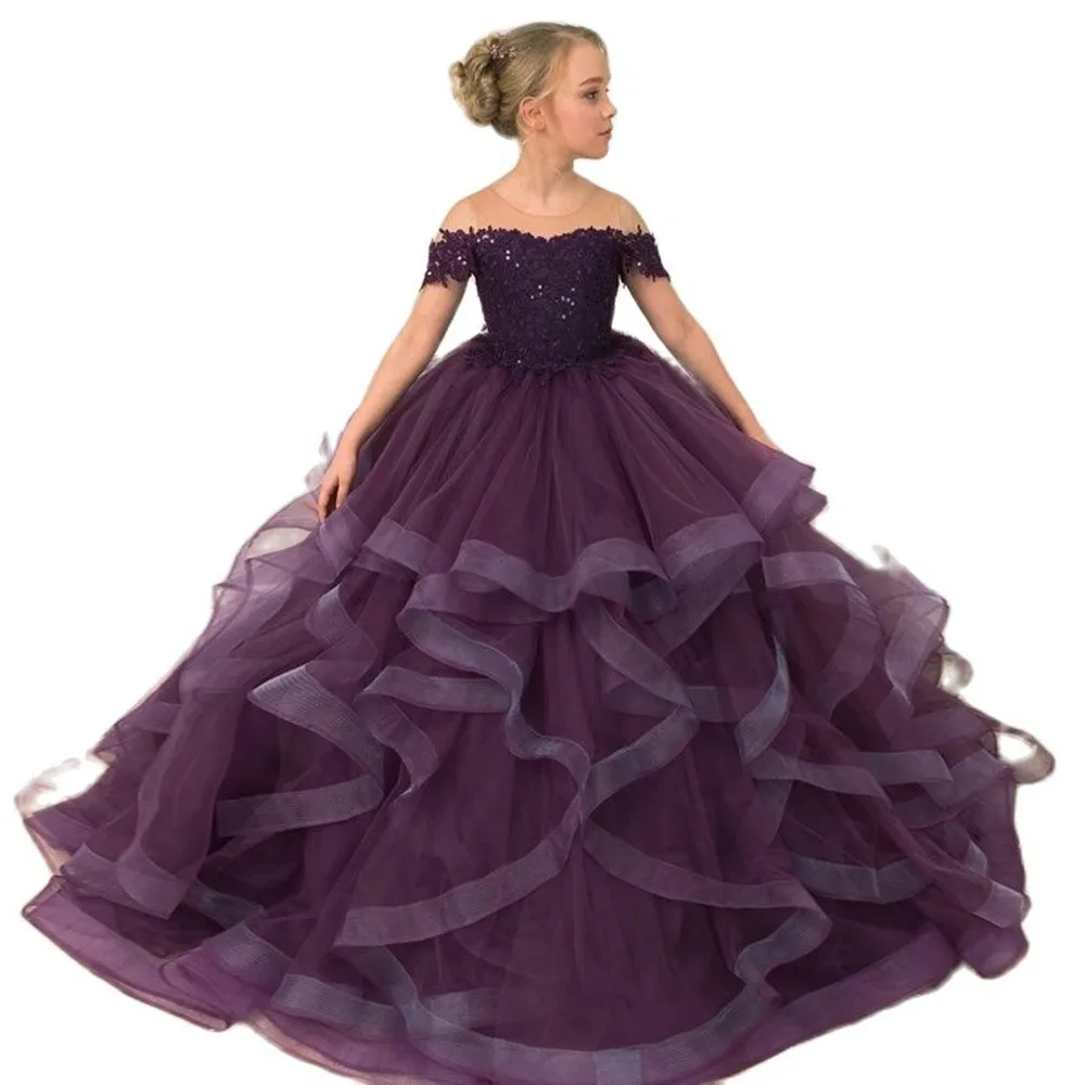 

Exquisite Purple Princess Flower Girl Dresses Sequined Ball Gown Birthday Pageant Robe De Demoiselle First Communion