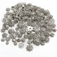 150pcs tibetan antique silver color beads end caps flower bead caps for jewelry making findings diy accessories wholesale supply