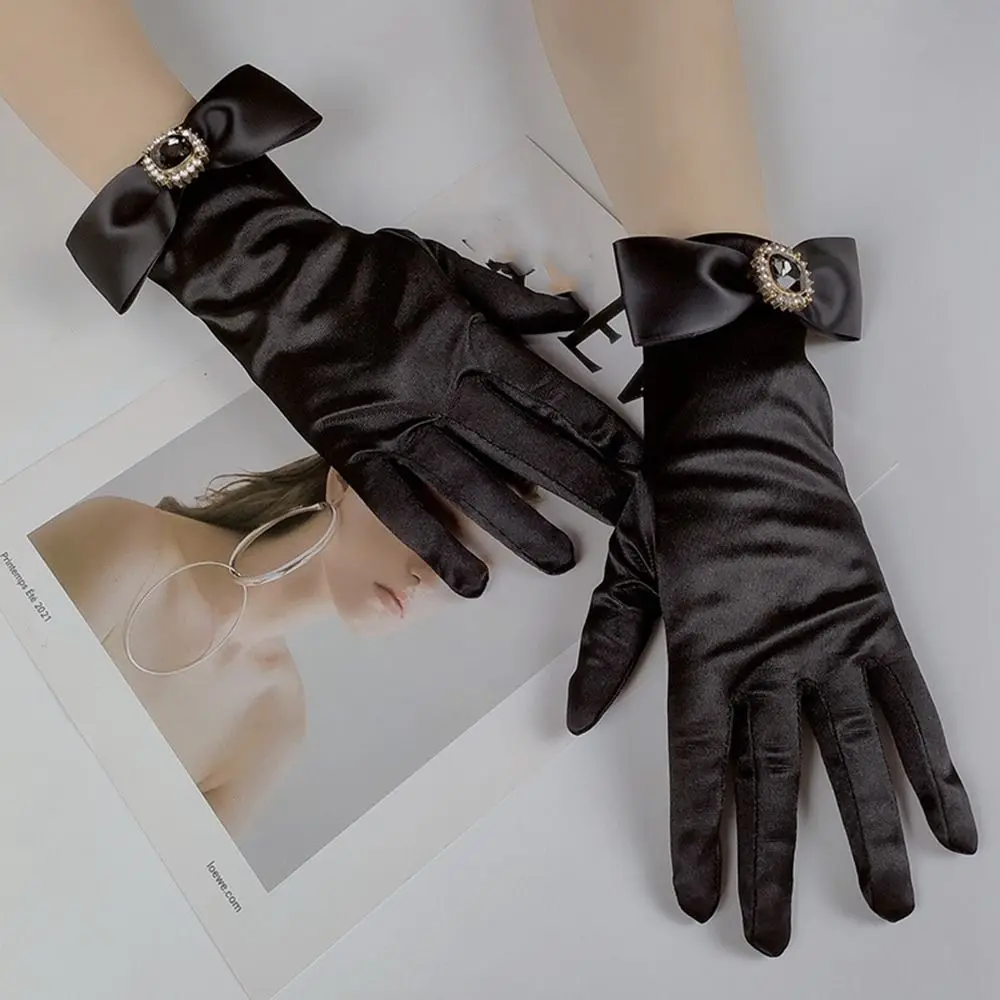 

Аксессуары для фотосъемки с бантом черные белые солнцезащитные Свадебные перчатки для невесты женские перчатки с бантом атласные варежки