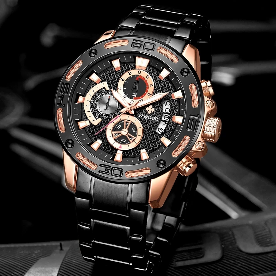 

Relogio Masculino WWOOR Men Watch Waterproof Sport Chronograph Top Brand Fashion Luxury Stainless Steel Quartz Wrist Watch Men
