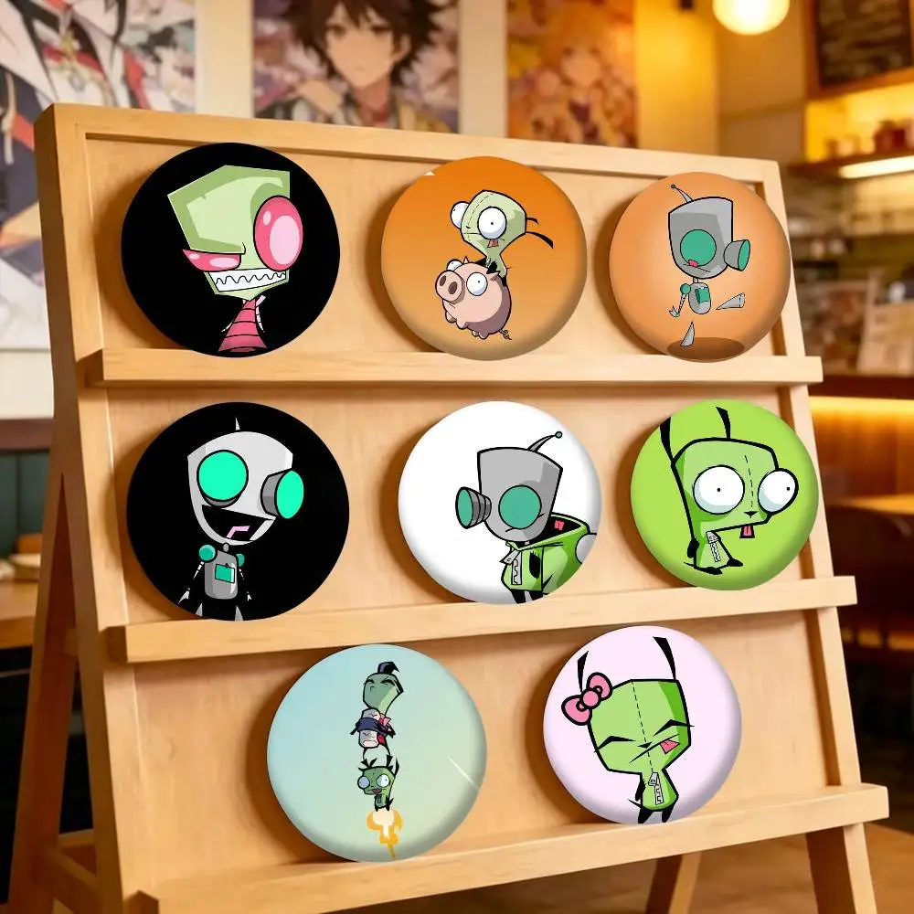 Фото Мультяшные значки I-Invader Z-Zim 25, 32, 44, 58, 75 мм, персонализированные круглые броши-пины, аксессуар, подарок №1