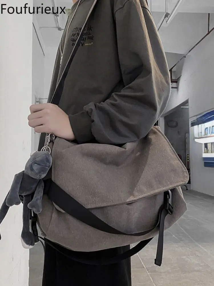 

Новинка 2022, удобная Холщовая Сумка foufurious, сумка на одно плечо, мужская и женская пара, почтальонка, вместительная Универсальная женская сумк...