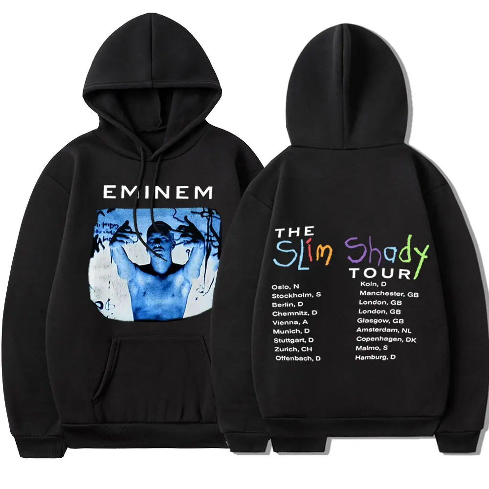 Eminem Slim Shady Tour Double Sided Print Hoodies Hip Hop Rap Punk Rock Style Sweatshirt Oversized Pullover Streetwear Unisex