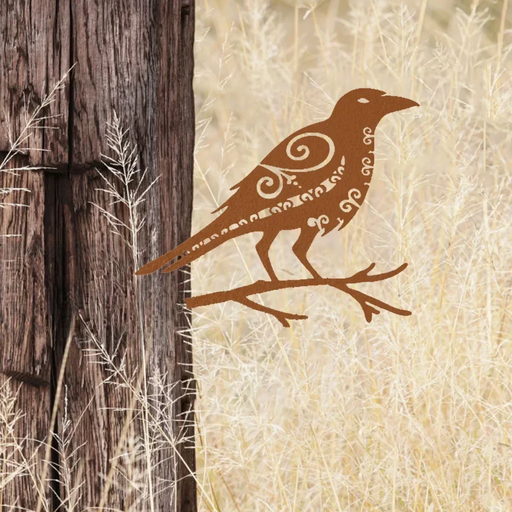 Цельный очаровательный металлический птичий садовый рисунок - Ворон Одина Мюннн