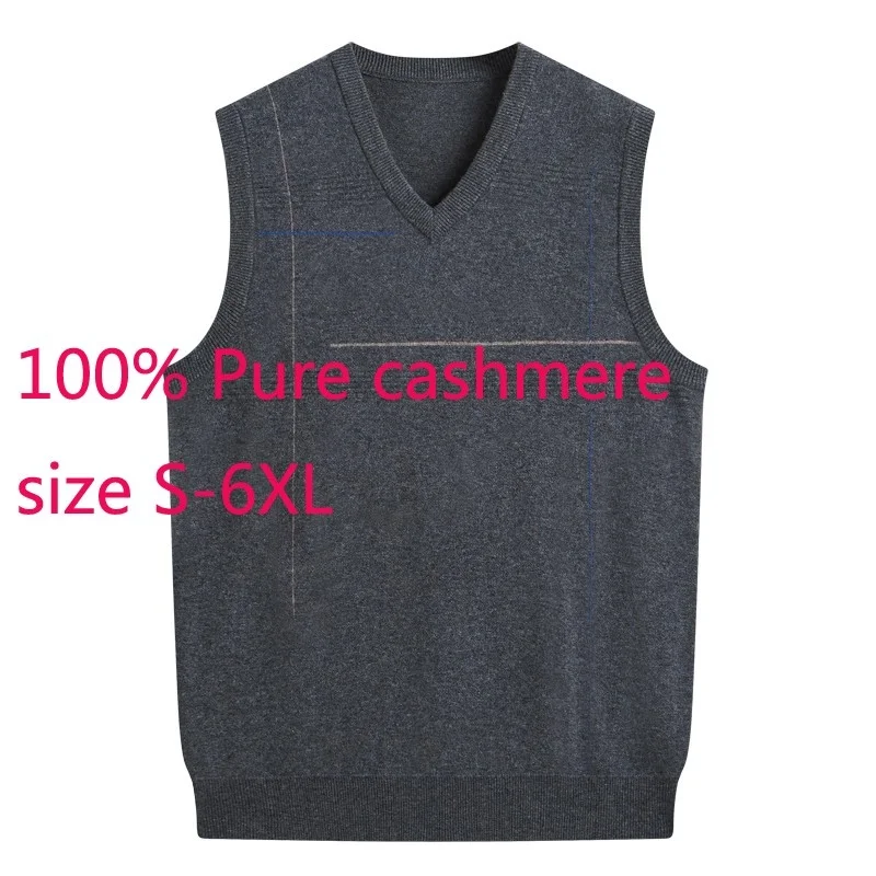 Autumn New Arrival Fashion High Quality Winter 100% Pure Cashmere Vest Pullover V-neck Casual Sleeveless Plus Size S-3XL 4XL 5XL