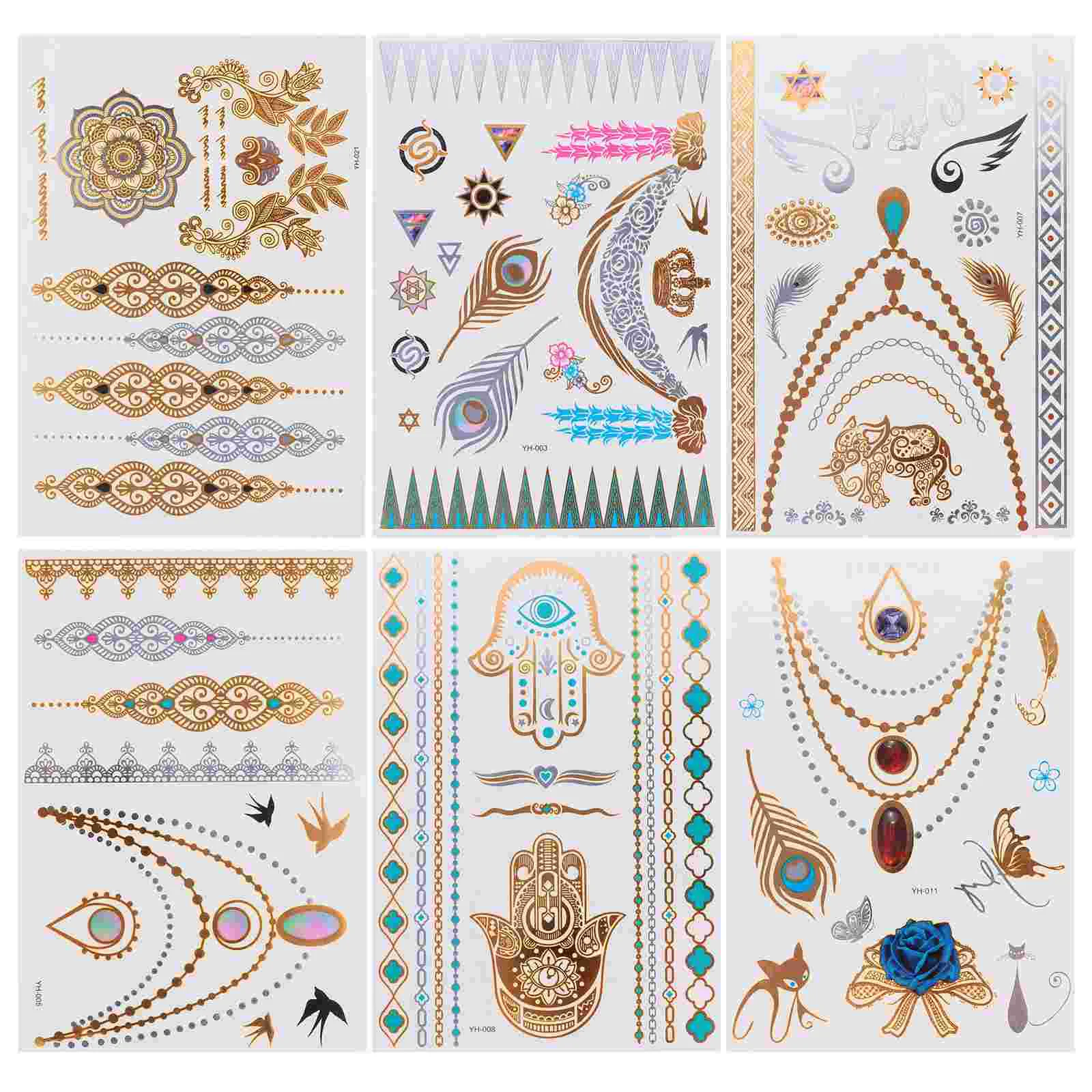 

6 Sheets Face Tattoos Mens Stickers Removable Face Stickers Bronzing Tattoo Stickers Semi-permanent Body Tattoos Body Tatoo