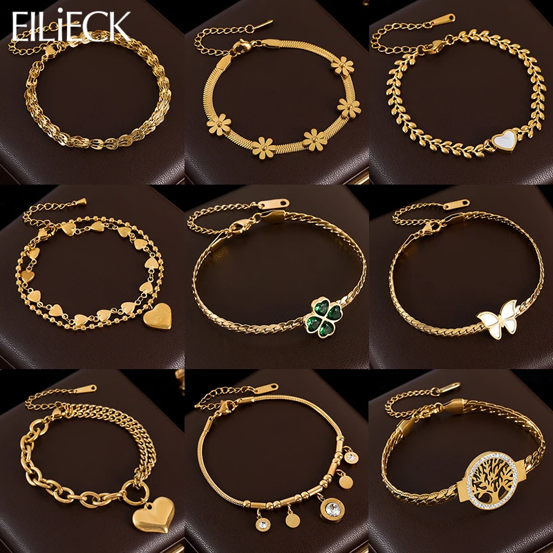 GANEMLY 316L браслет из нержавеющей стали с бабочкой деревом клевером циркония для