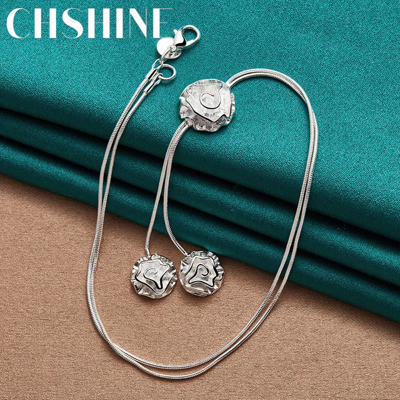 

CHSHINE 925 Sterling Silver Rose Flower Snake Chain 20 Inch Necklace For Women Charm Wedding Engagement Fashion Jewelry