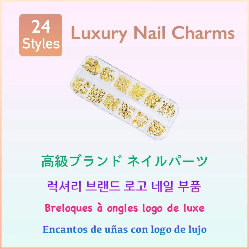 

12 Slots Luxury Nail Charms Brand Logo Jewels Mixed Designs 3D Supplies Manicure Art Decoration Studs Parts Accessories Rivets
