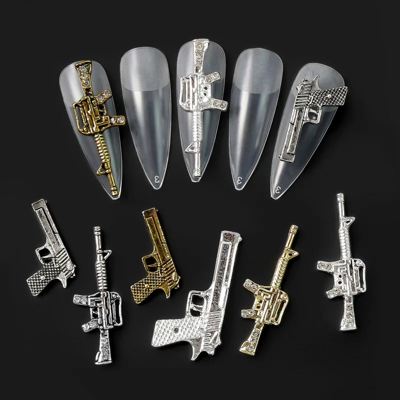 

20Pcs/10Pcs Punk Gun Art Decoration Metal Nostalgia DIY 45mm Submachine Gun Nail Art Ornaments Alloy Nails Charm Crystal Diamond