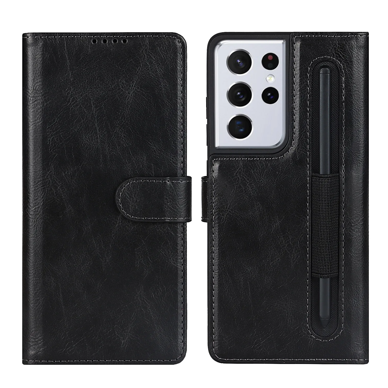 Ceny Do Samsung S21 Ultra Etui Galaxy S21Ultra 5G Kocie Oko Z S-pen Slot Skórzaną Osłoną