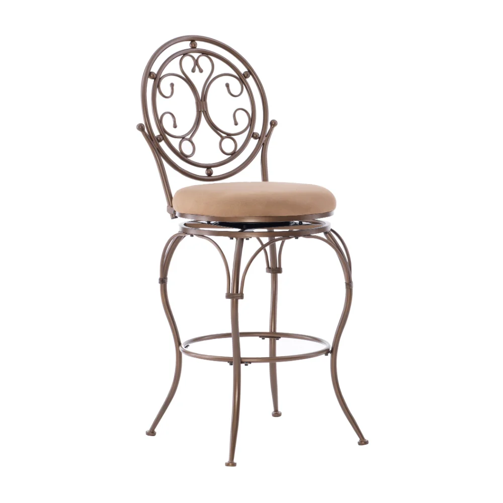 

Big & Tall 30" Metal Scroll Back Bar Stool with Swivel, Warm Bronze with Warm Tan Microsuede